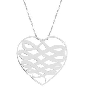 Sterling Silver Rhodium Plated 18" Heart Necklace